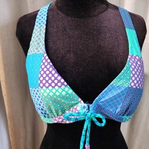 DECREE Womens Teen Large Bikini Top Boho Print Beads Blue Green